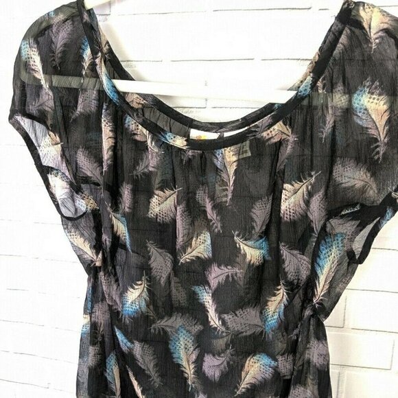 Mudd Black/Teal Sheer Feather Top Womens Small - Picture 3 of 4